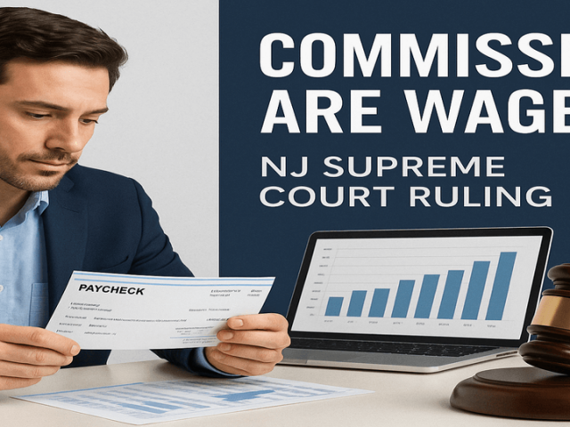 man looking at check, with words in background Commissions are Wages, NJ Supreme Court Ruling